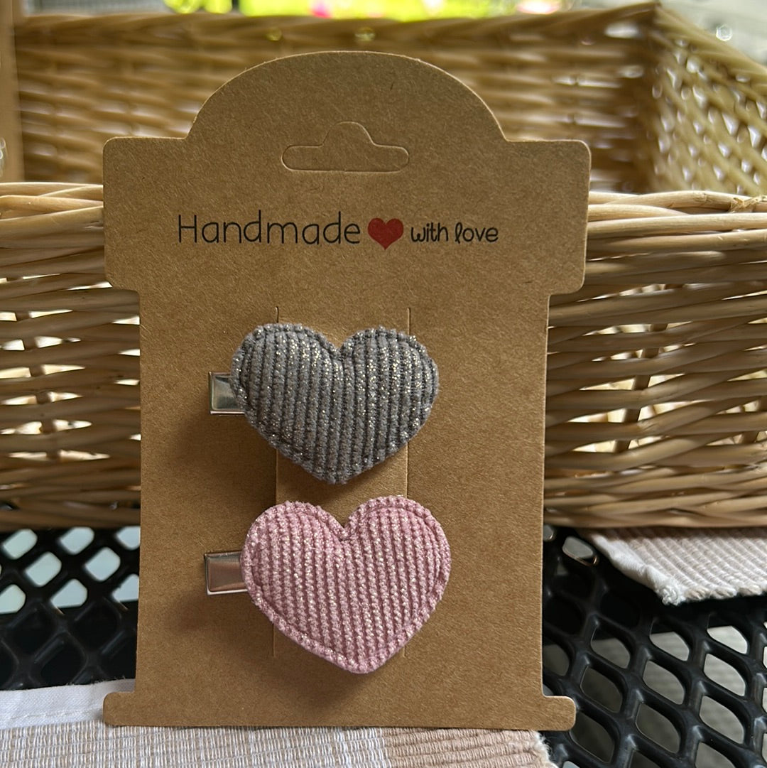 Clip hartjes grijs roze