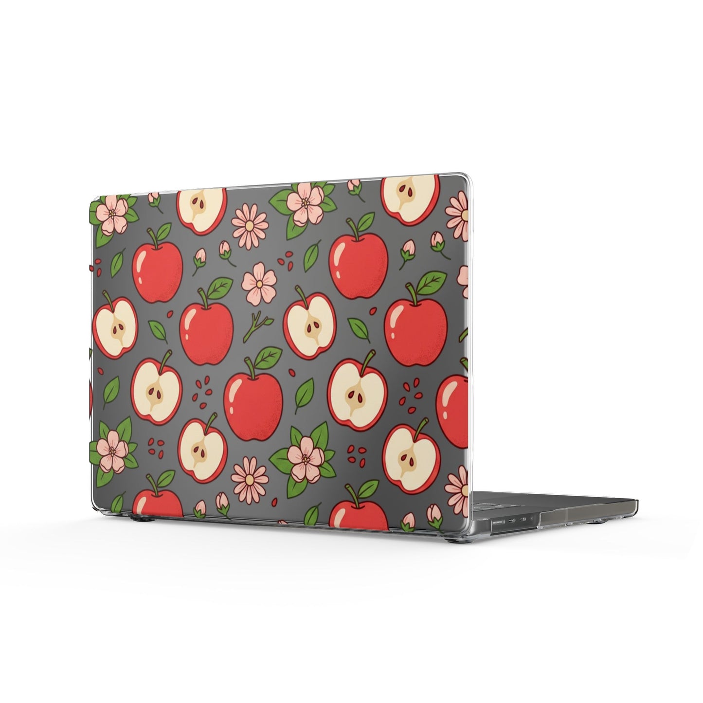Apple Pattern Clear MacBook Case — Cute Red Apples & Flowers Laptop Cover