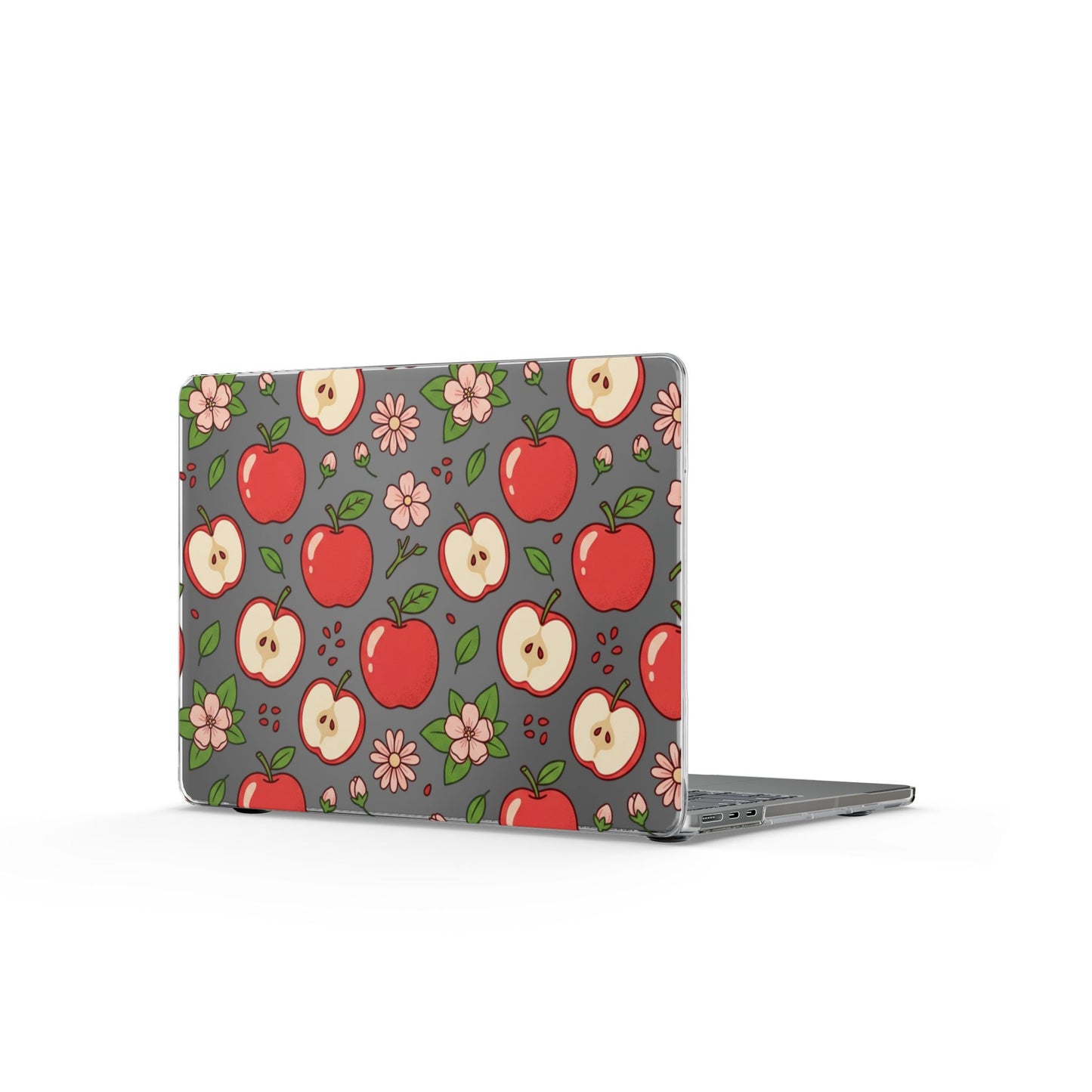 Apple Pattern Clear MacBook Case — Cute Red Apples & Flowers Laptop Cover