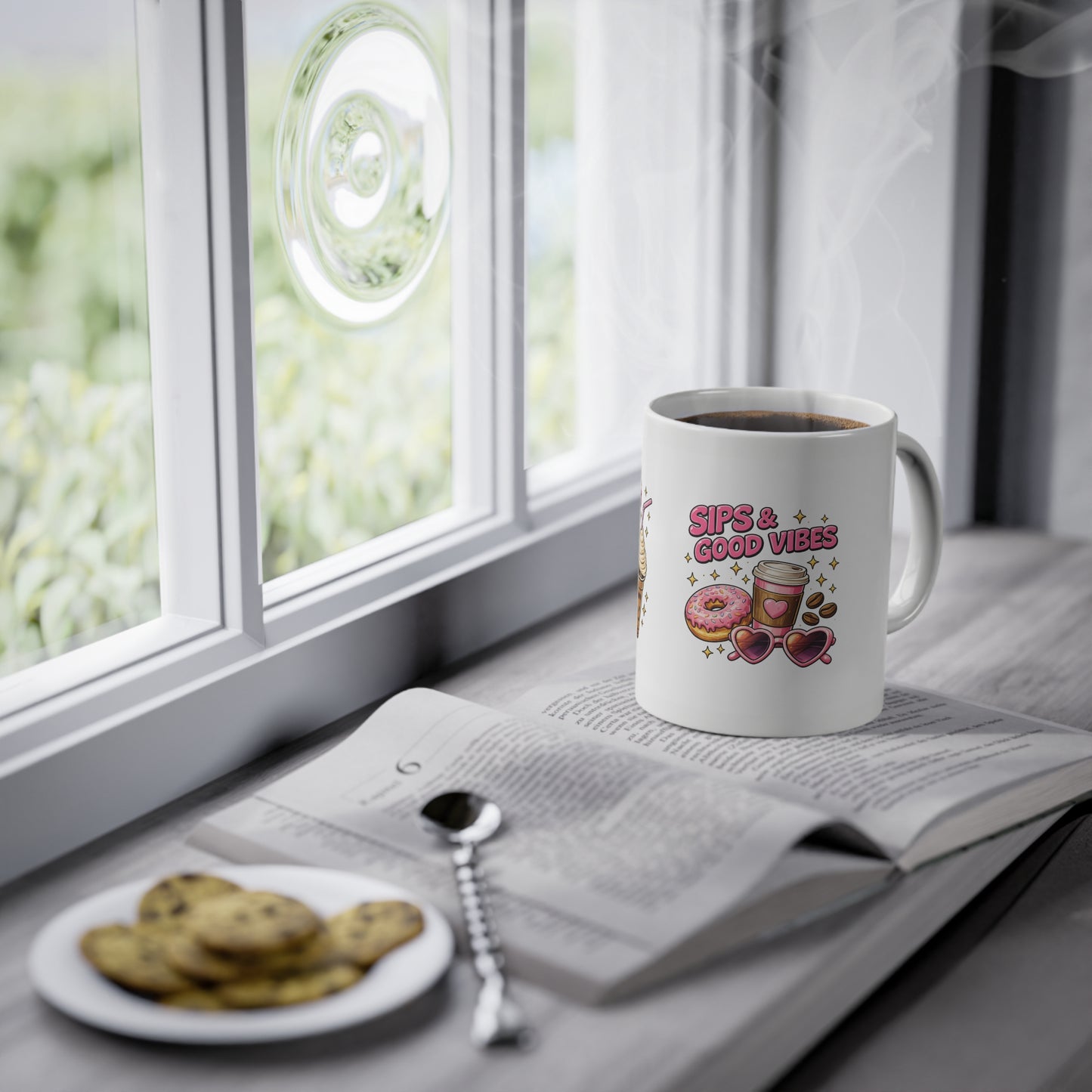 Coffee Mug — "Coffee Lover But First Coffee" Cute Donut & Beverage Design