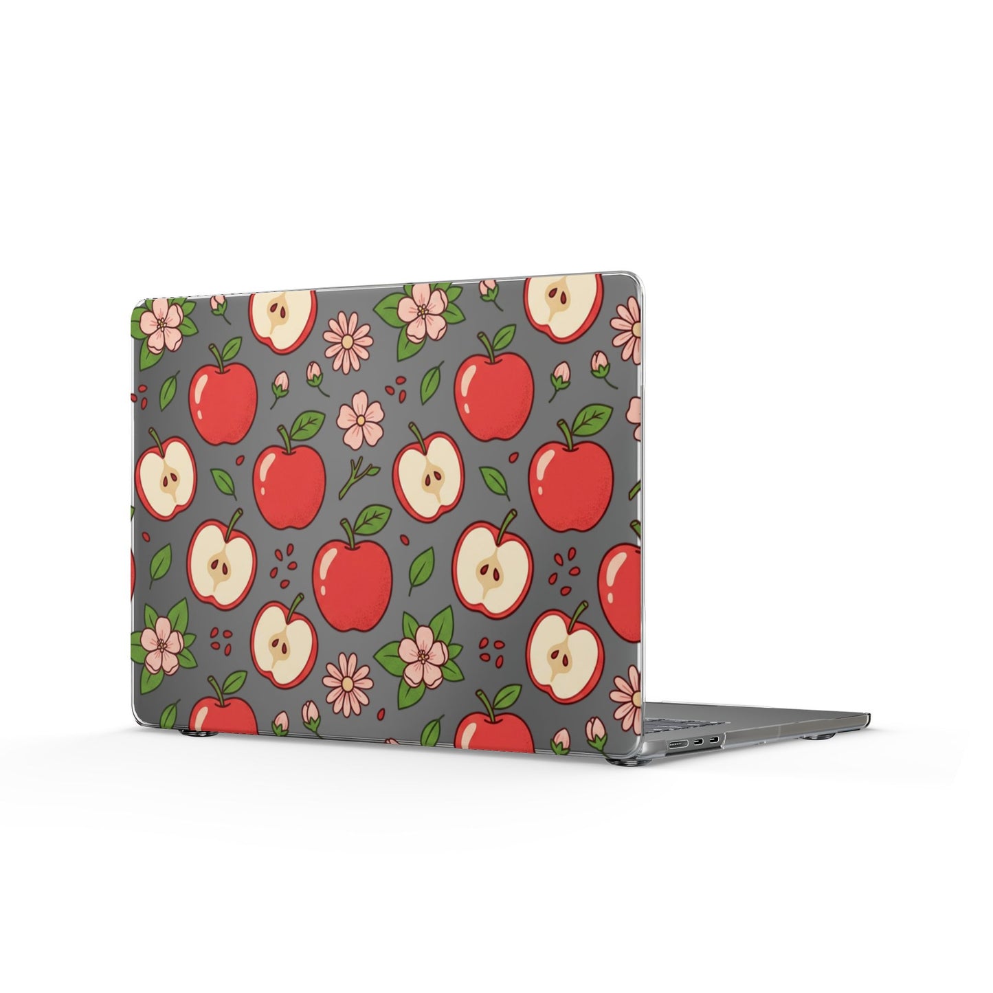 Apple Pattern Clear MacBook Case — Cute Red Apples & Flowers Laptop Cover