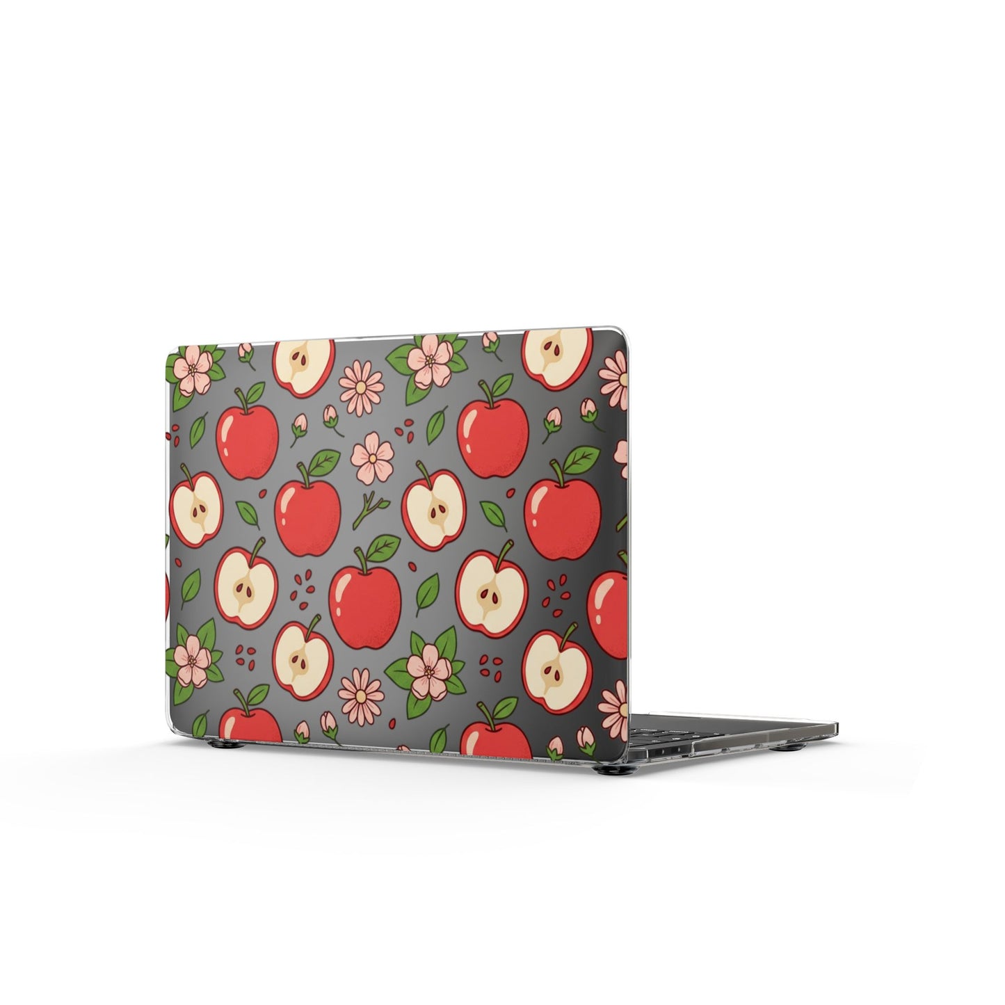 Apple Pattern Clear MacBook Case — Cute Red Apples & Flowers Laptop Cover