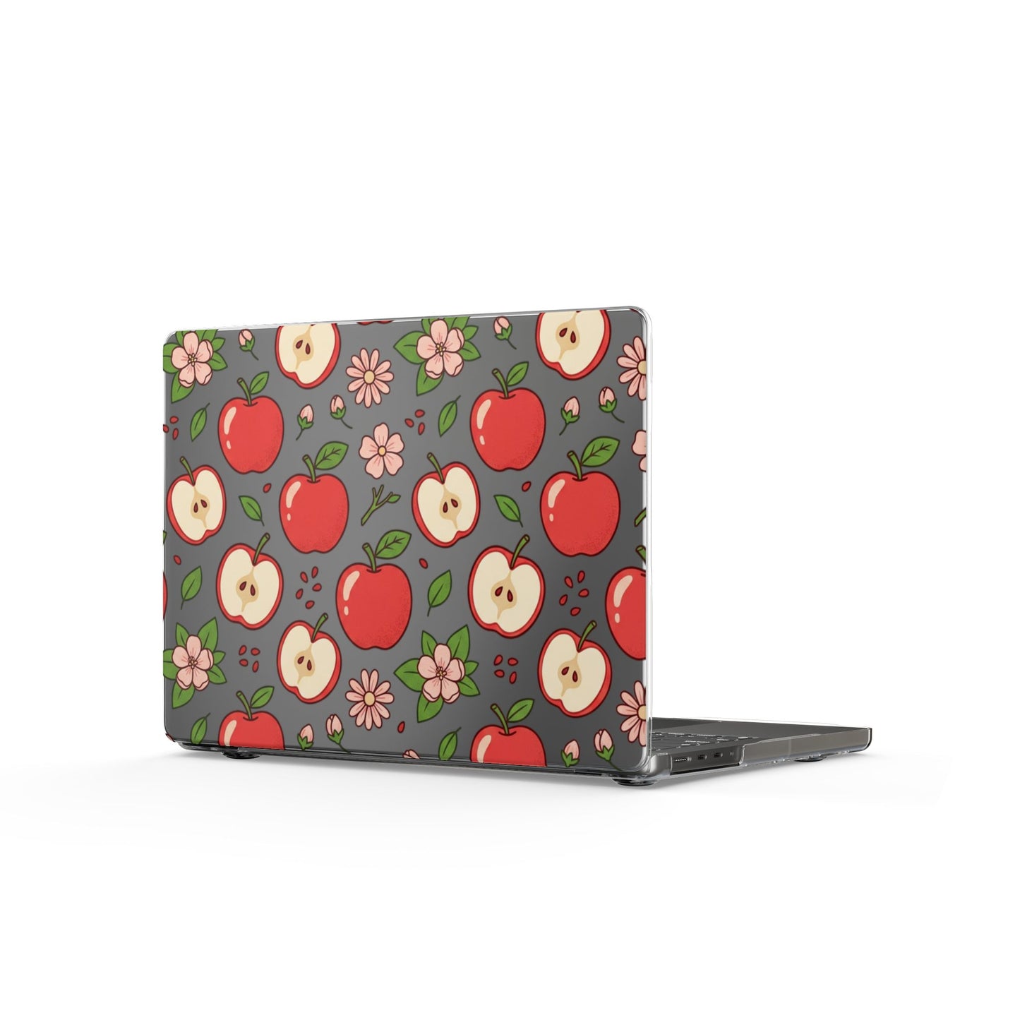 Apple Pattern Clear MacBook Case — Cute Red Apples & Flowers Laptop Cover